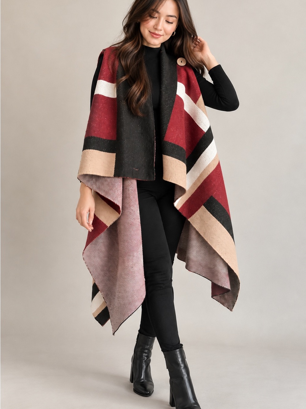 Vintage Artizan Draped Open-Front Sweater Vest Geometric Design Fall Outfit